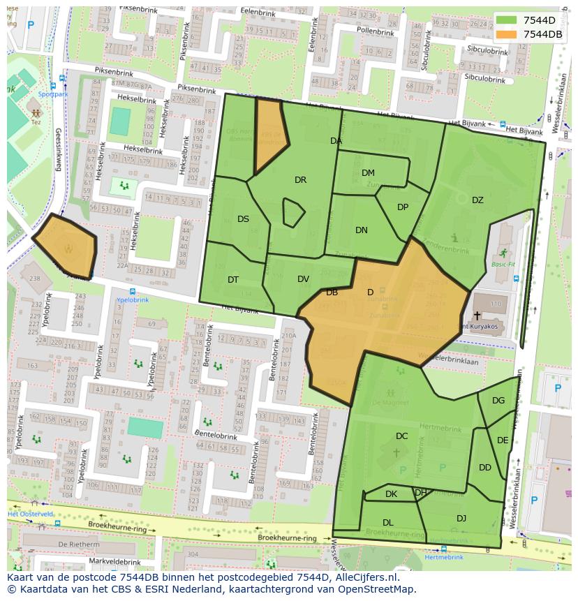 Afbeelding van het postcodegebied 7544 DB op de kaart.