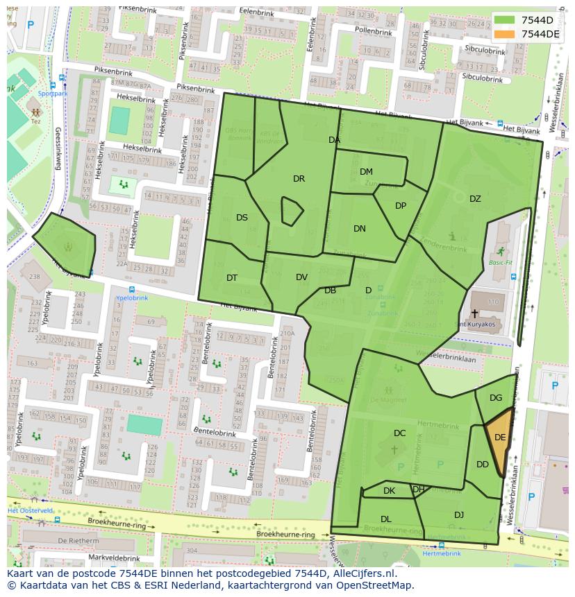 Afbeelding van het postcodegebied 7544 DE op de kaart.