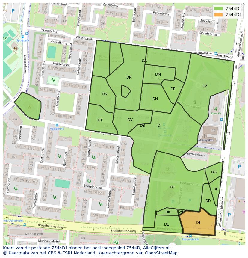 Afbeelding van het postcodegebied 7544 DJ op de kaart.