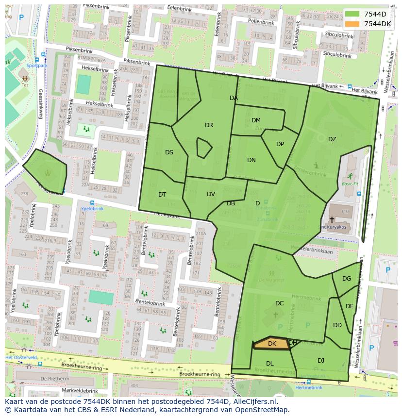 Afbeelding van het postcodegebied 7544 DK op de kaart.