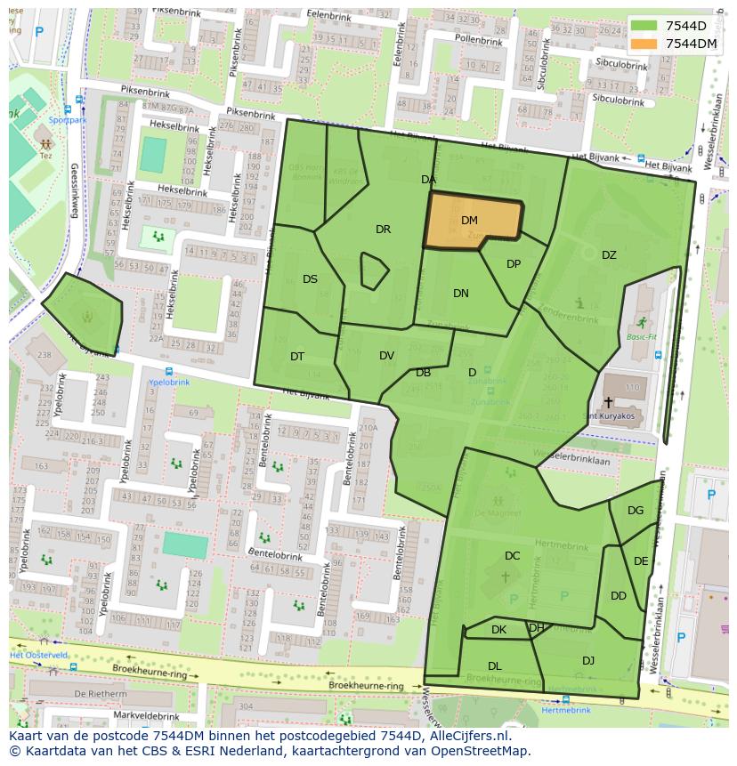 Afbeelding van het postcodegebied 7544 DM op de kaart.