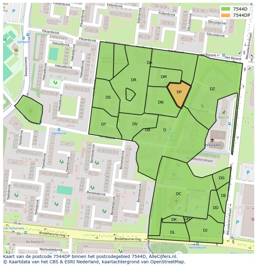 Afbeelding van het postcodegebied 7544 DP op de kaart.