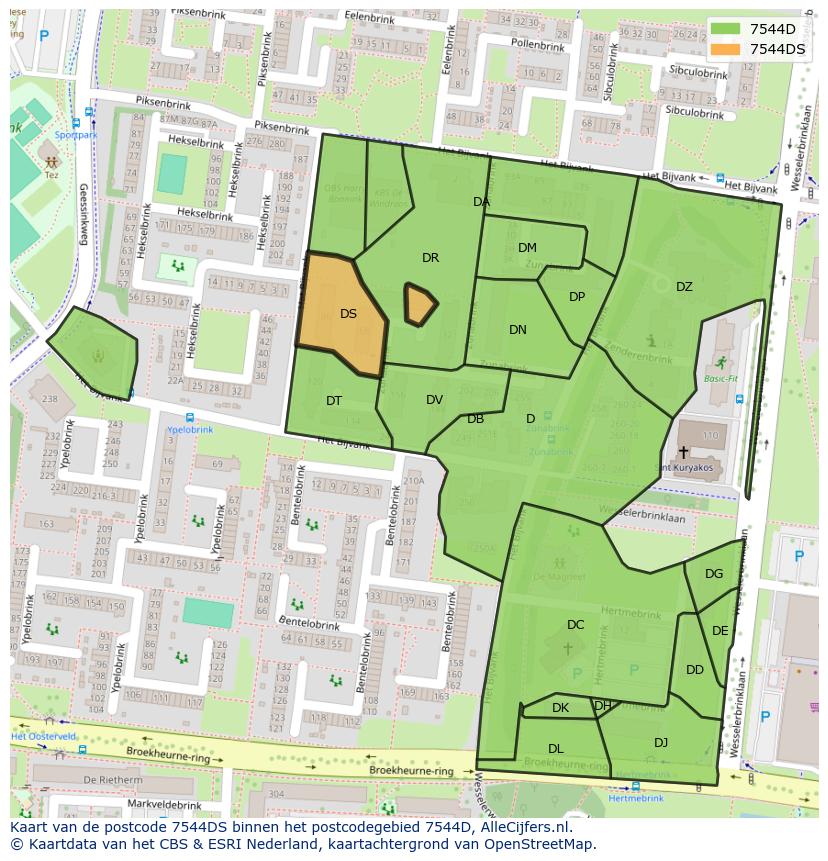 Afbeelding van het postcodegebied 7544 DS op de kaart.