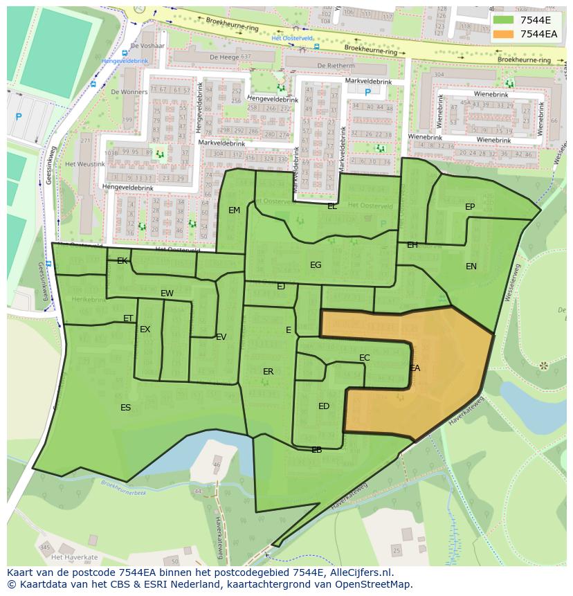 Afbeelding van het postcodegebied 7544 EA op de kaart.