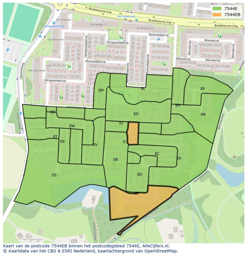 Afbeelding van het postcodegebied 7544 EB op de kaart.