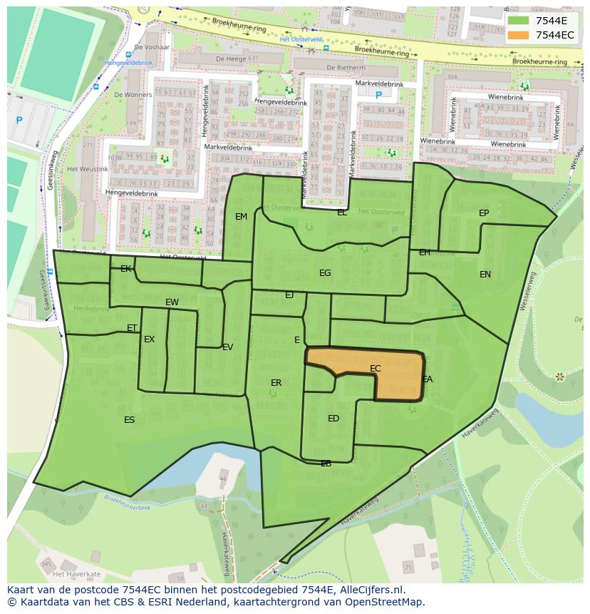 Afbeelding van het postcodegebied 7544 EC op de kaart.