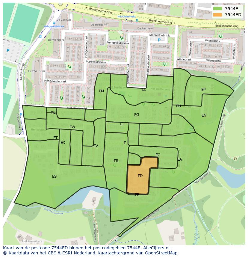 Afbeelding van het postcodegebied 7544 ED op de kaart.