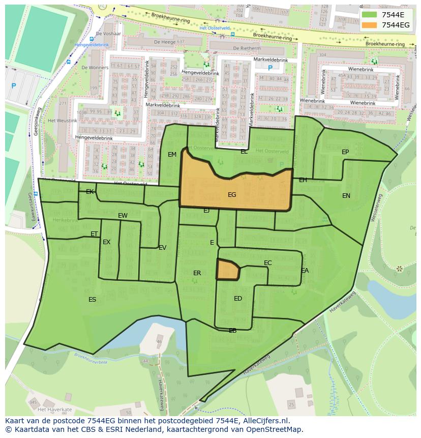 Afbeelding van het postcodegebied 7544 EG op de kaart.