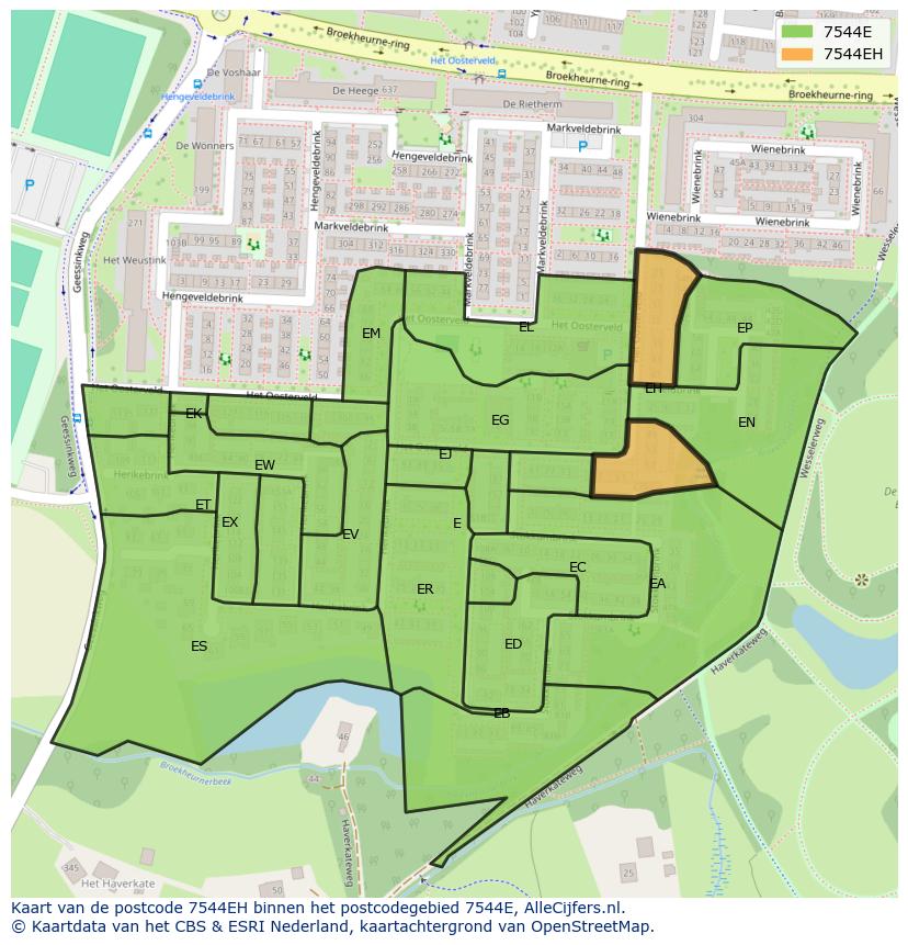 Afbeelding van het postcodegebied 7544 EH op de kaart.