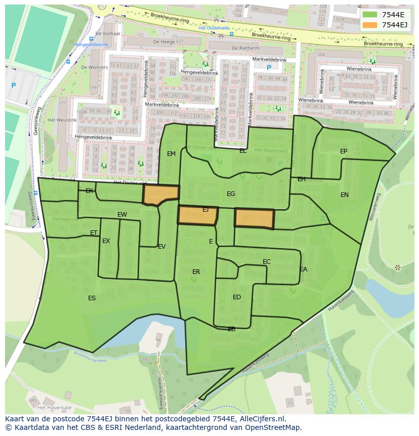 Afbeelding van het postcodegebied 7544 EJ op de kaart.