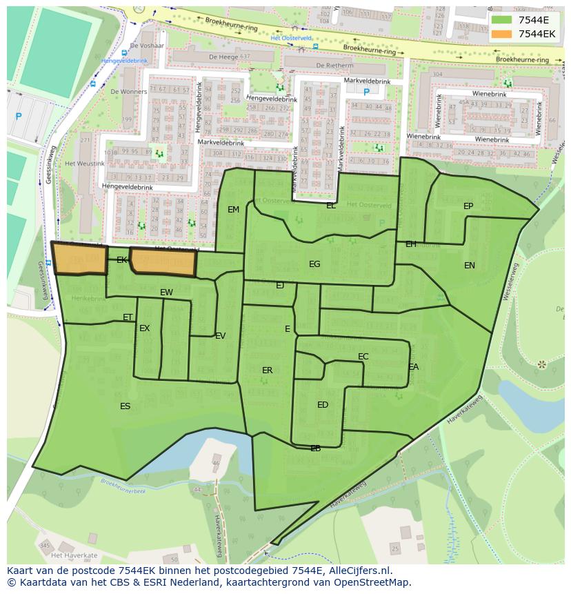 Afbeelding van het postcodegebied 7544 EK op de kaart.