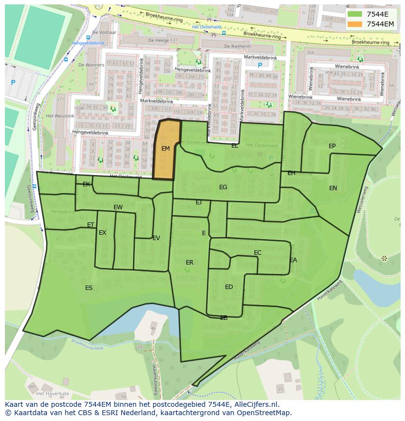 Afbeelding van het postcodegebied 7544 EM op de kaart.