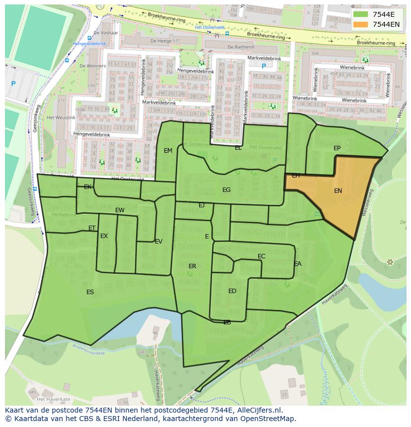 Afbeelding van het postcodegebied 7544 EN op de kaart.