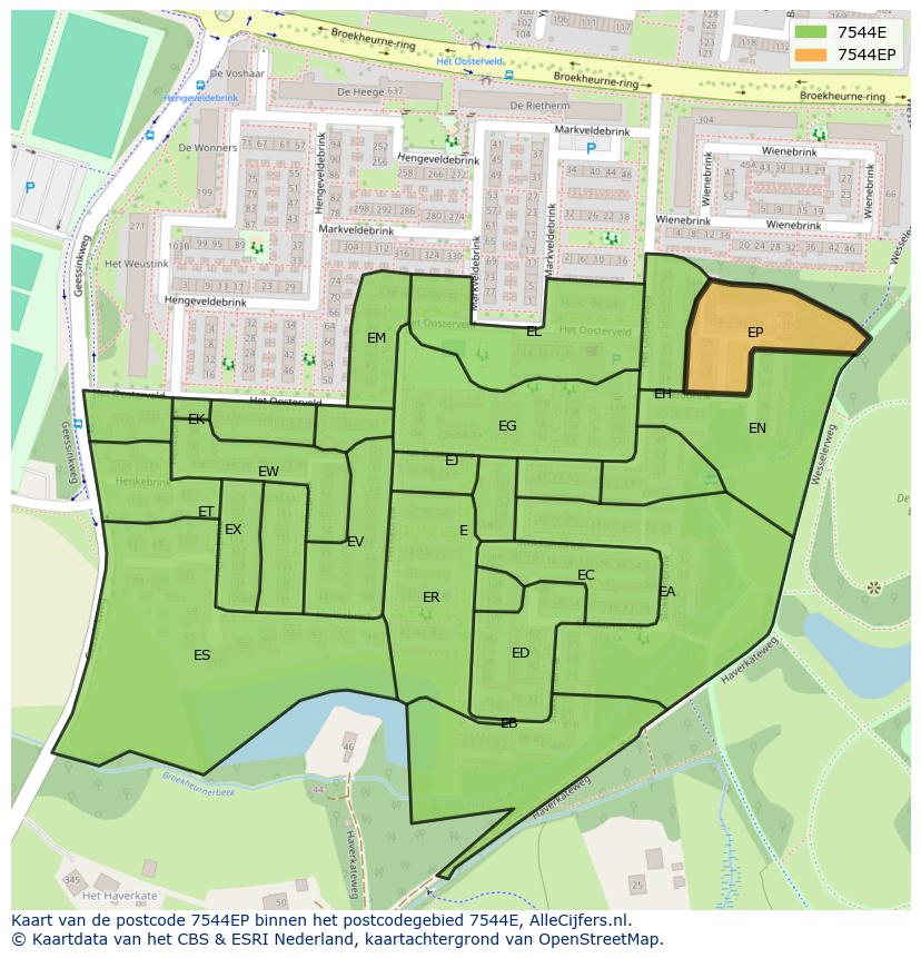 Afbeelding van het postcodegebied 7544 EP op de kaart.