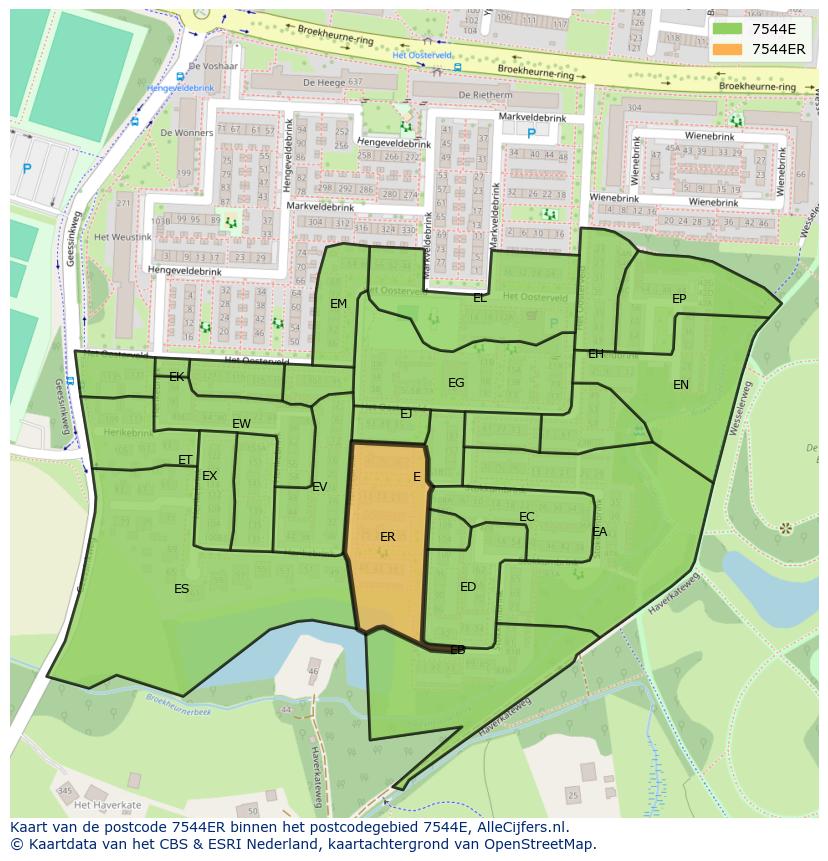 Afbeelding van het postcodegebied 7544 ER op de kaart.