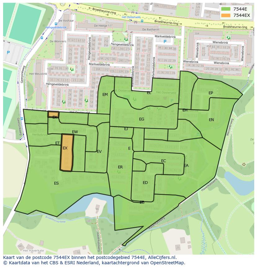Afbeelding van het postcodegebied 7544 EX op de kaart.