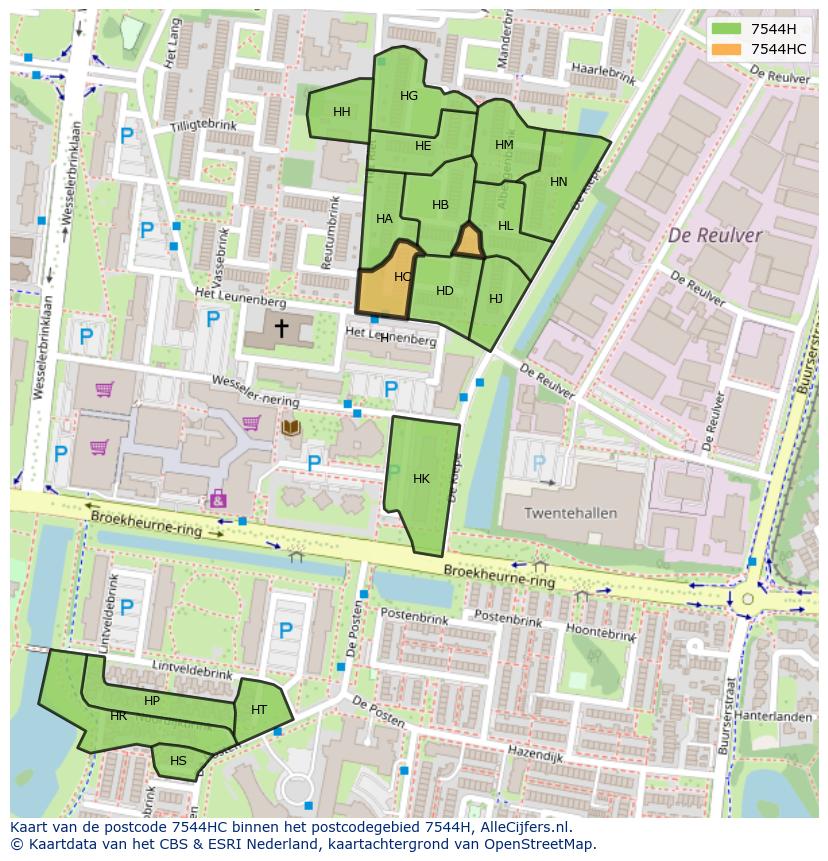 Afbeelding van het postcodegebied 7544 HC op de kaart.