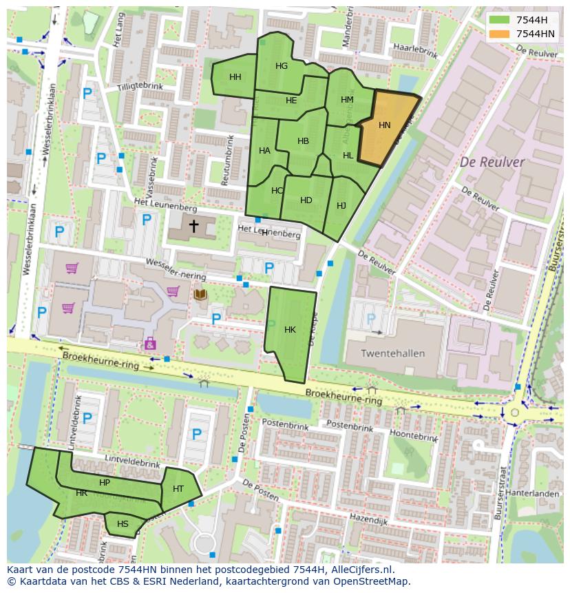 Afbeelding van het postcodegebied 7544 HN op de kaart.