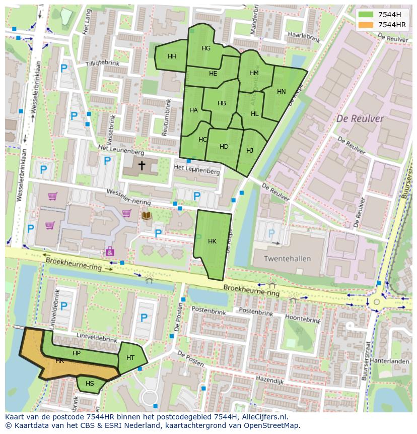 Afbeelding van het postcodegebied 7544 HR op de kaart.