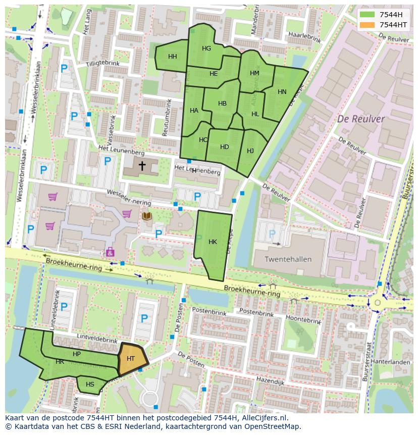 Afbeelding van het postcodegebied 7544 HT op de kaart.