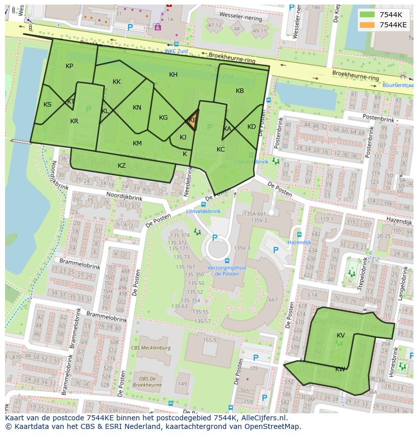 Afbeelding van het postcodegebied 7544 KE op de kaart.