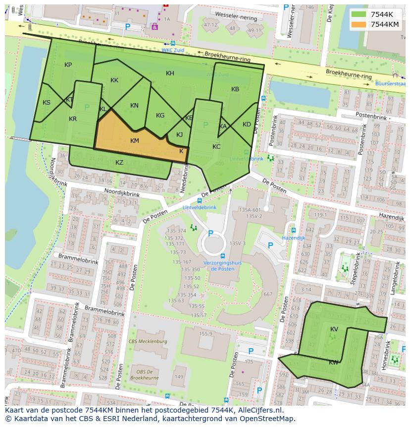 Afbeelding van het postcodegebied 7544 KM op de kaart.