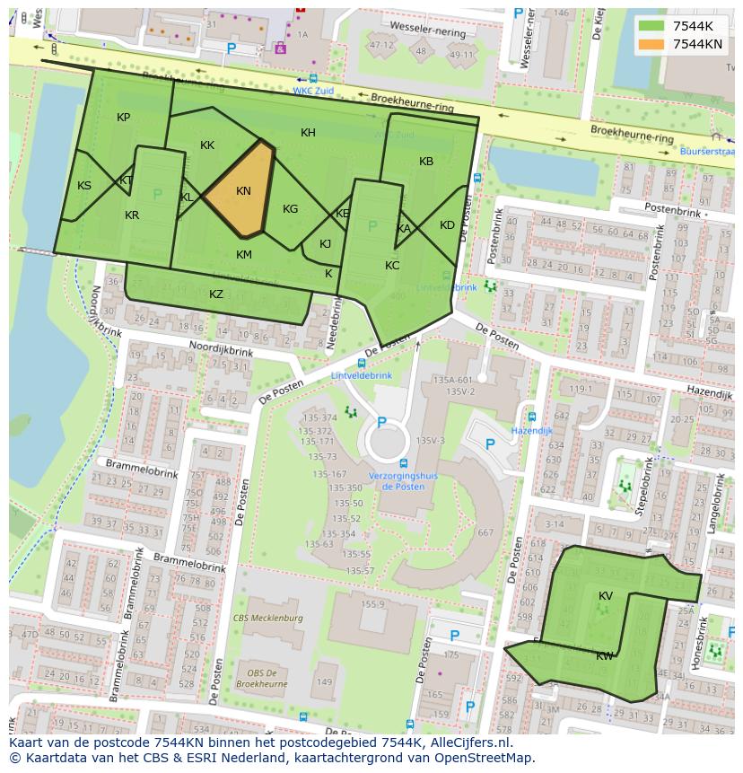Afbeelding van het postcodegebied 7544 KN op de kaart.