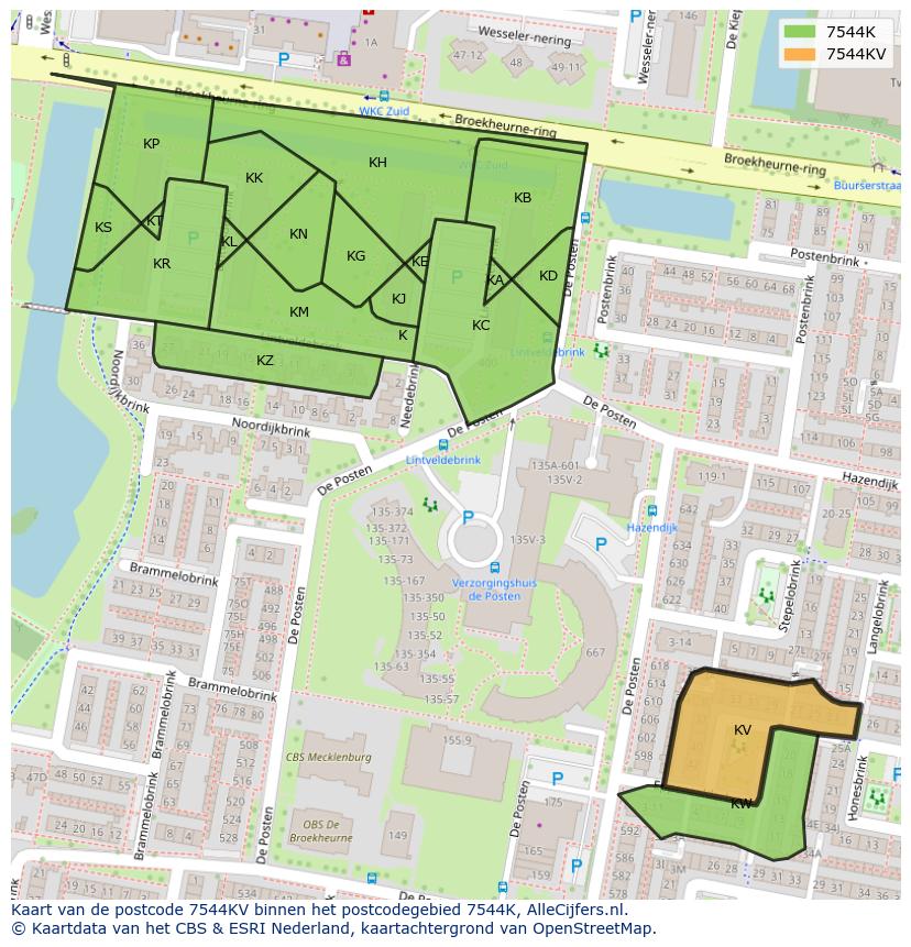 Afbeelding van het postcodegebied 7544 KV op de kaart.