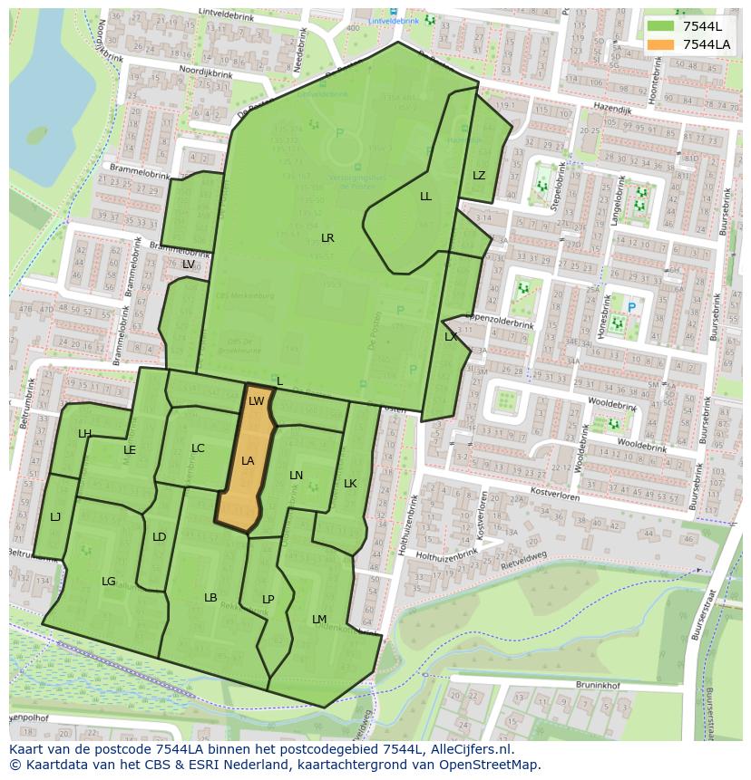 Afbeelding van het postcodegebied 7544 LA op de kaart.