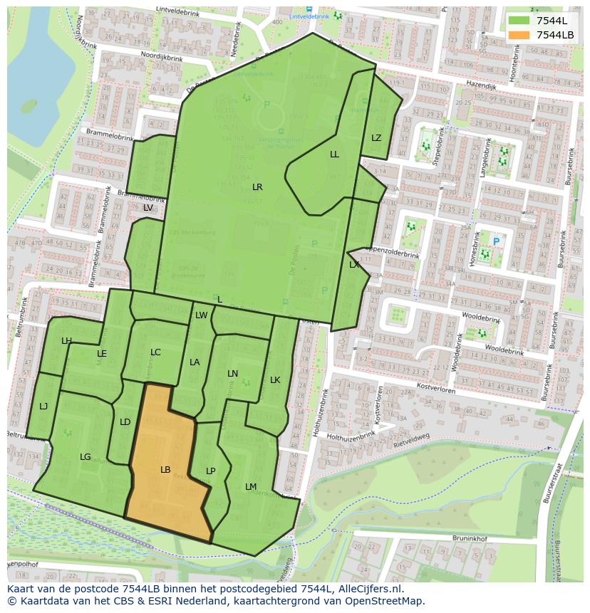 Afbeelding van het postcodegebied 7544 LB op de kaart.