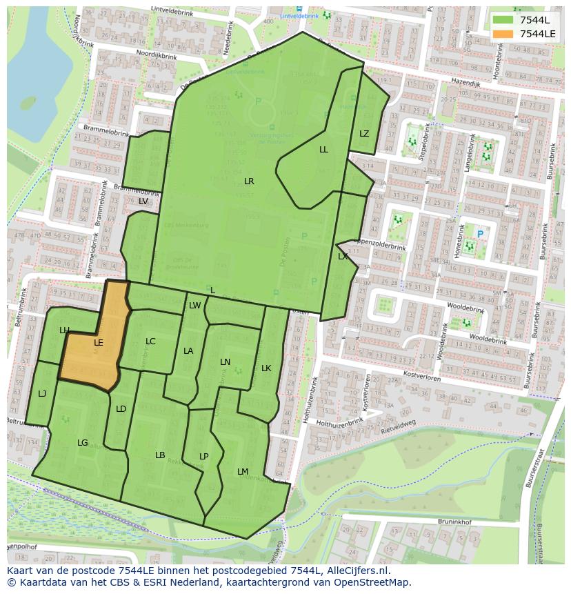 Afbeelding van het postcodegebied 7544 LE op de kaart.
