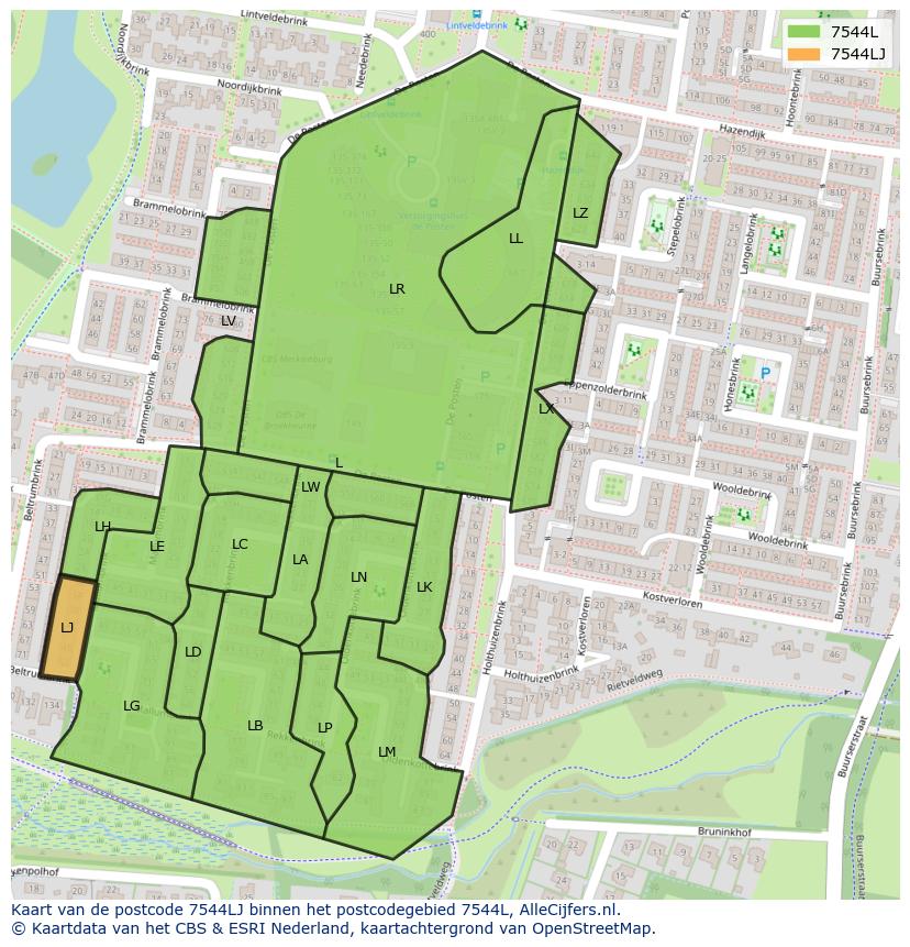 Afbeelding van het postcodegebied 7544 LJ op de kaart.