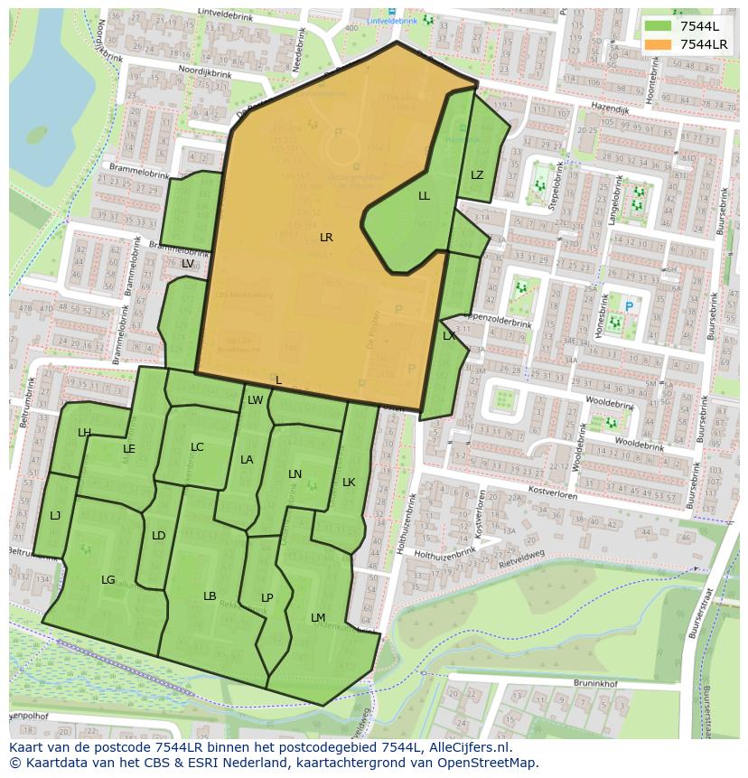 Afbeelding van het postcodegebied 7544 LR op de kaart.