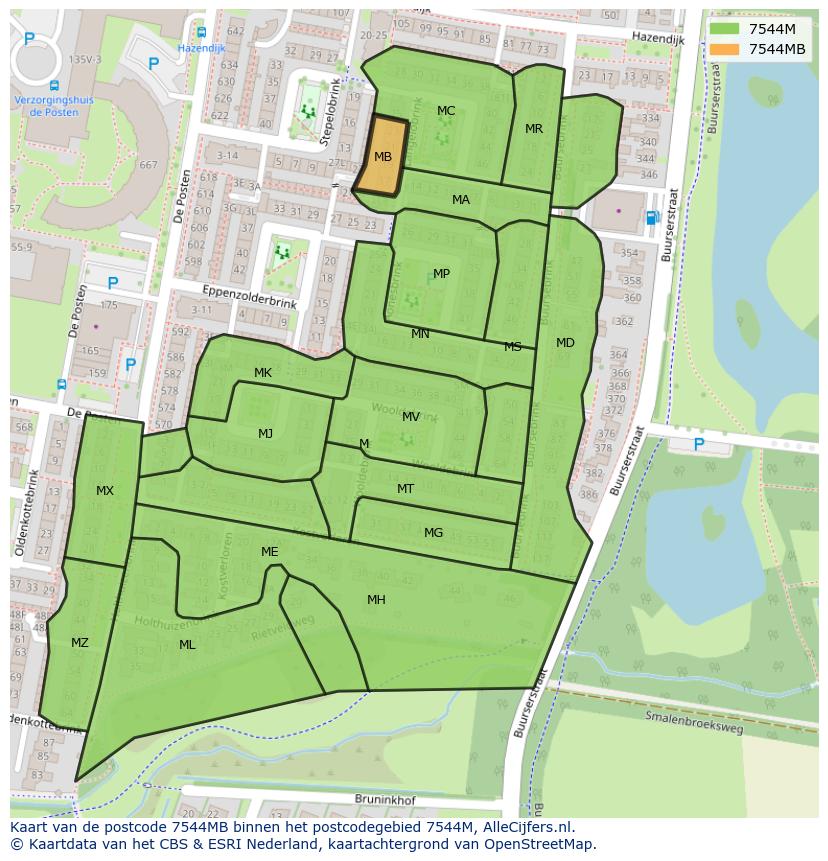 Afbeelding van het postcodegebied 7544 MB op de kaart.