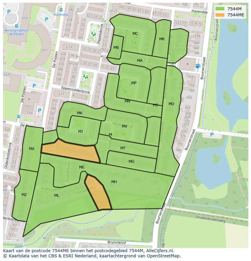 Afbeelding van het postcodegebied 7544 ME op de kaart.