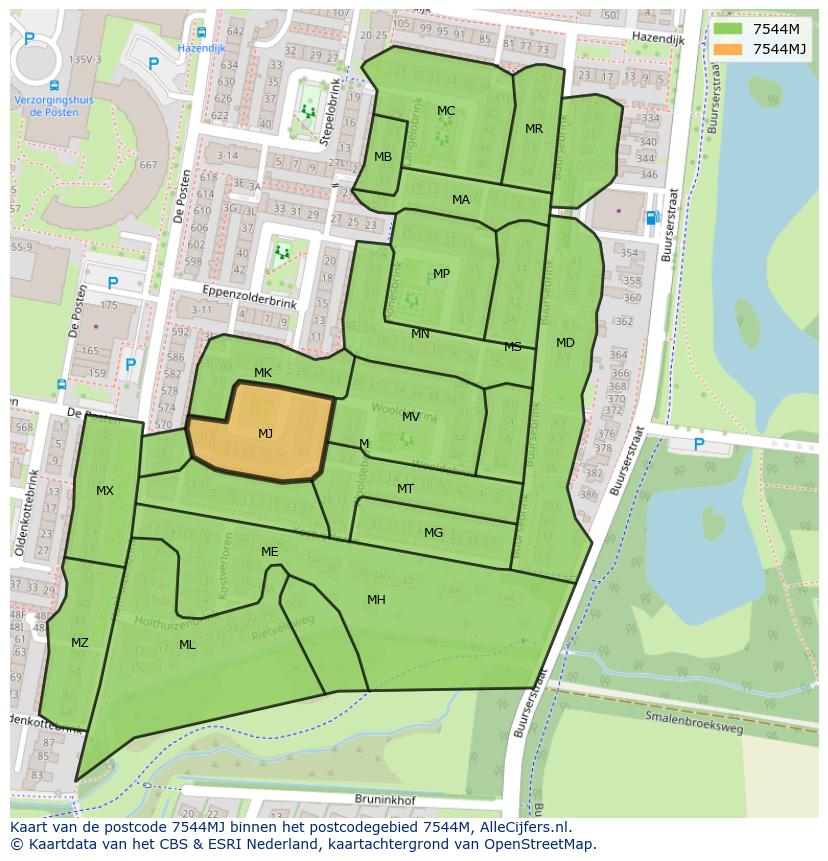 Afbeelding van het postcodegebied 7544 MJ op de kaart.