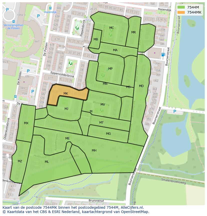 Afbeelding van het postcodegebied 7544 MK op de kaart.