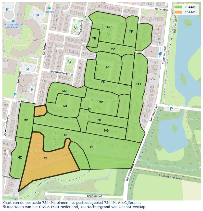 Afbeelding van het postcodegebied 7544 ML op de kaart.