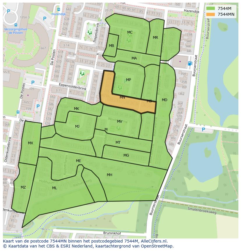 Afbeelding van het postcodegebied 7544 MN op de kaart.