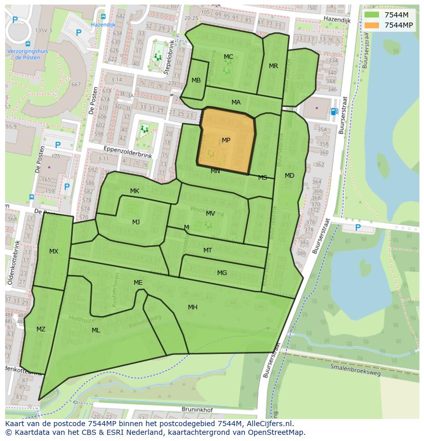 Afbeelding van het postcodegebied 7544 MP op de kaart.