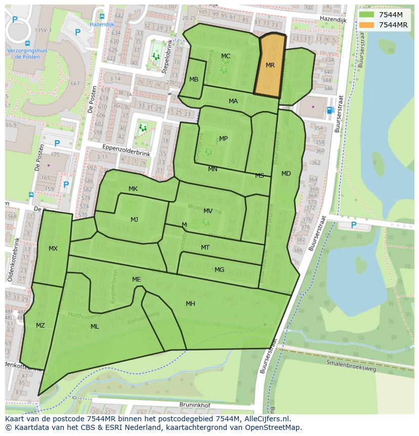 Afbeelding van het postcodegebied 7544 MR op de kaart.