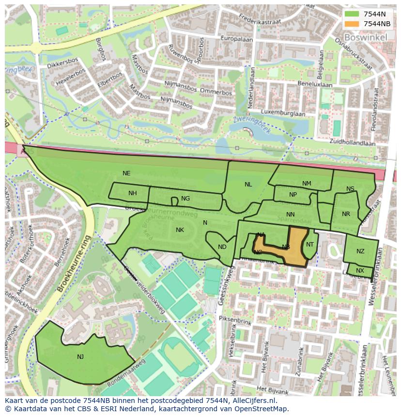 Afbeelding van het postcodegebied 7544 NB op de kaart.