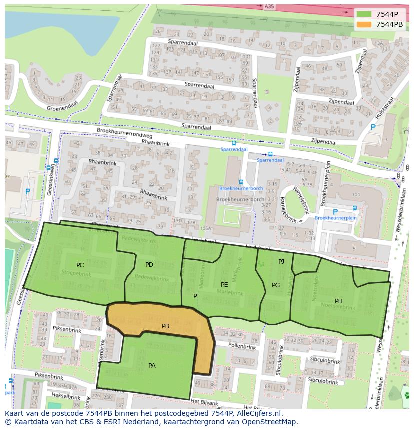 Afbeelding van het postcodegebied 7544 PB op de kaart.