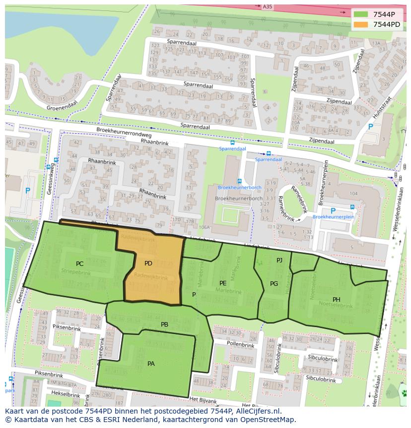 Afbeelding van het postcodegebied 7544 PD op de kaart.
