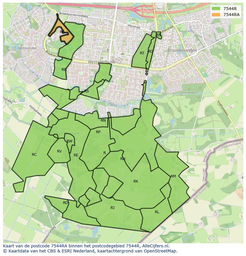 Afbeelding van het postcodegebied 7544 RA op de kaart.