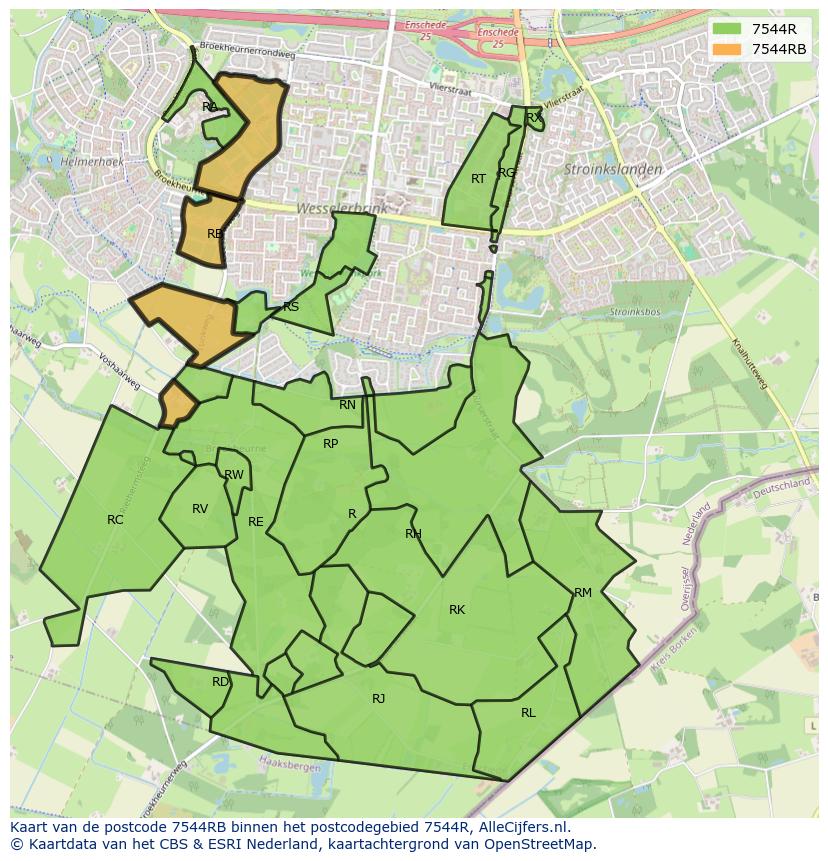 Afbeelding van het postcodegebied 7544 RB op de kaart.