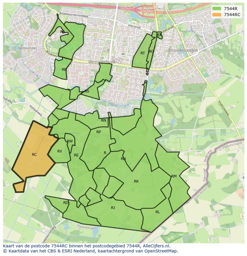 Afbeelding van het postcodegebied 7544 RC op de kaart.