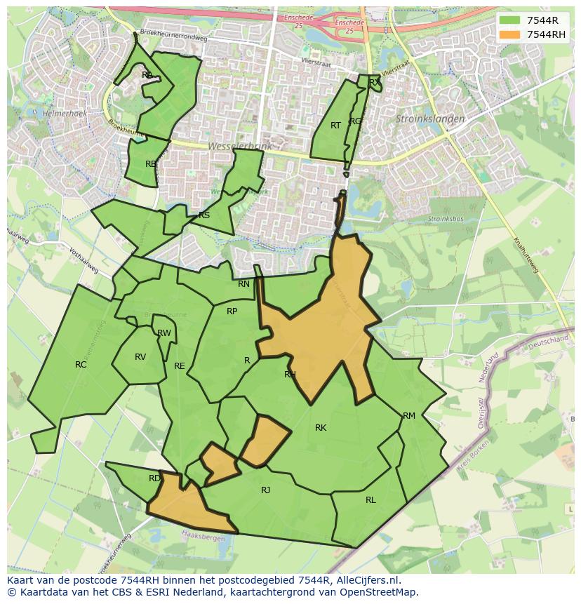 Afbeelding van het postcodegebied 7544 RH op de kaart.