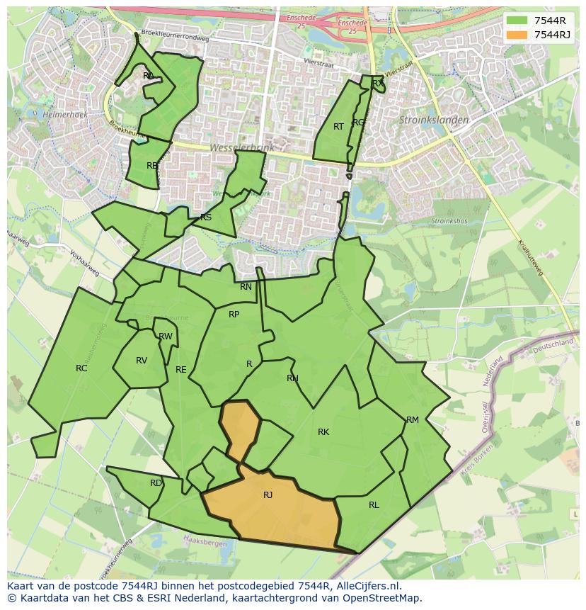 Afbeelding van het postcodegebied 7544 RJ op de kaart.