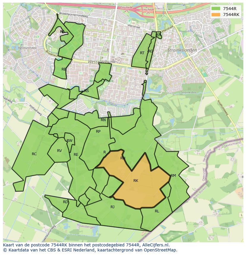 Afbeelding van het postcodegebied 7544 RK op de kaart.